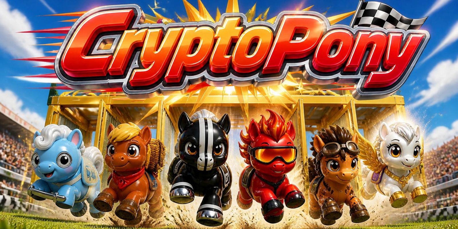CryptoPony: os seis pôneis saindo da baia de largada